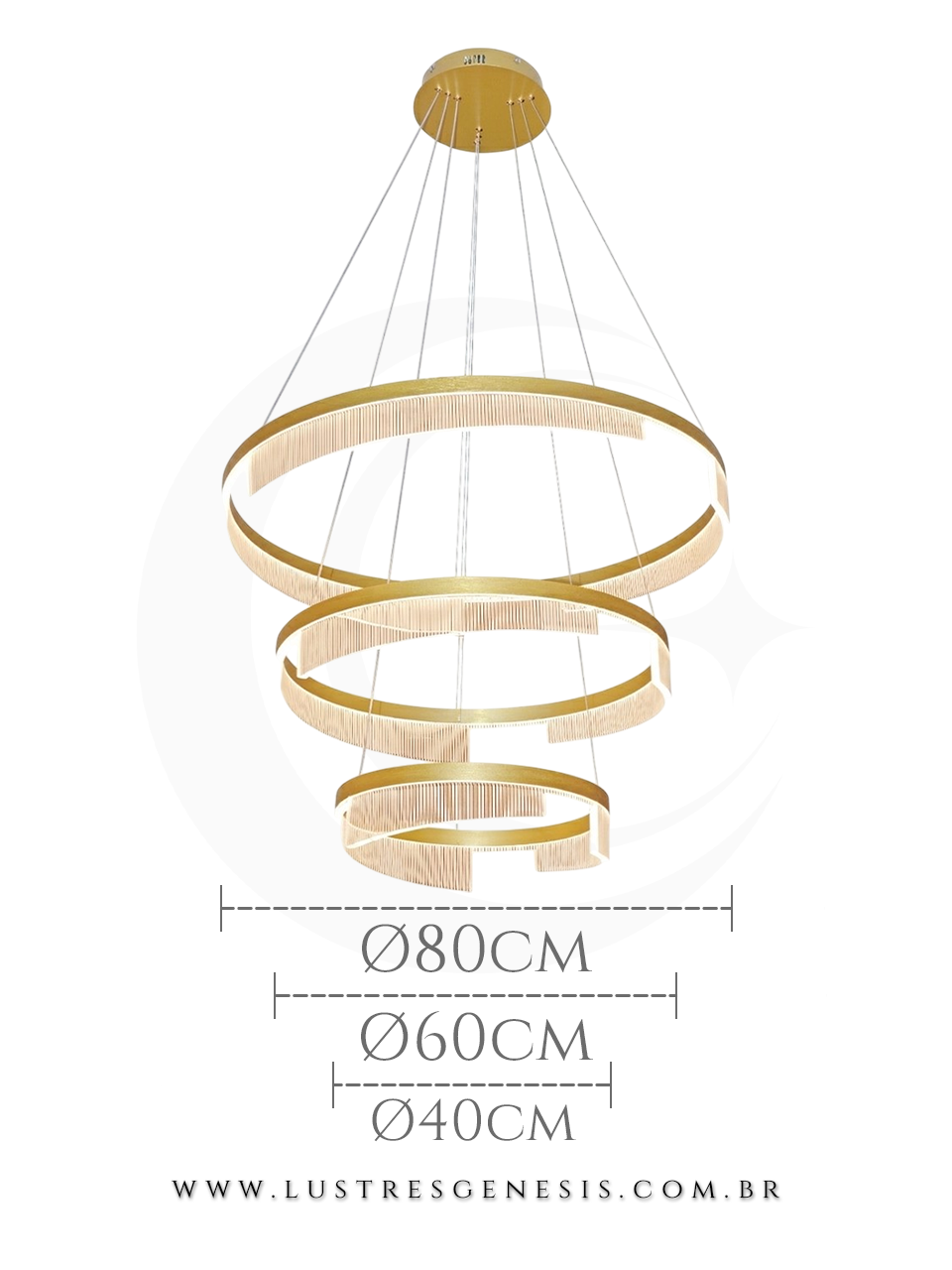 Pendente Moderno LED Acr&iacute;lico DCD03161 Dourado Bivolt 112W 3000K &Oslash;40x60x80cm, Sala de Estar P&eacute; Direito Duplo, Escadas, Sal&atilde;o